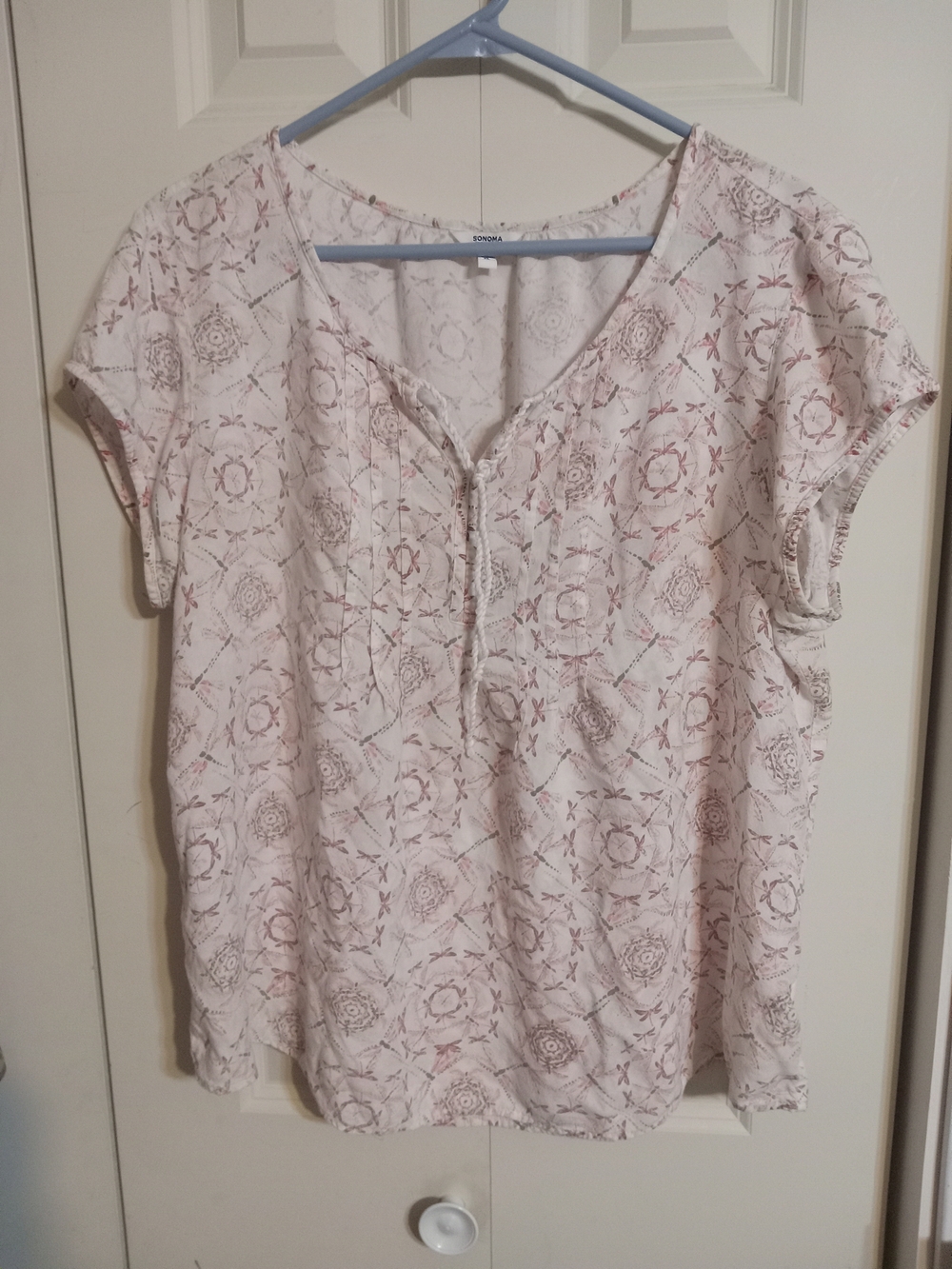 Sonoma Women's Cream Printed Short-Sleeve Blouse